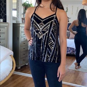 Express black velvet sequined tank top XS